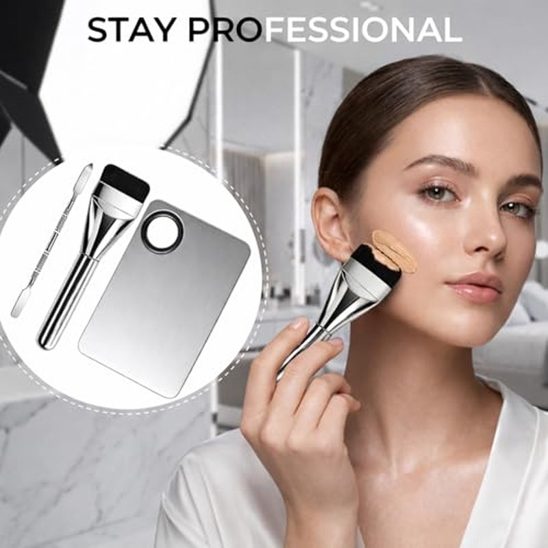 12-Piece Makeup Mixing Palette & Brush Set with Stainless Steel Spatula
