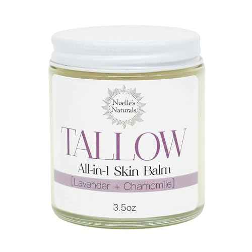 Organic Tallow Balm - 3.5oz Jar - Lavender Chamomile - All-In-One Skin Balm - Soothing, Healing, Moisturizing, for all Skin Types - Excellent for Dry Skin, Eczema, Burns, Cuts, Boo-Boos, Cracked Heels