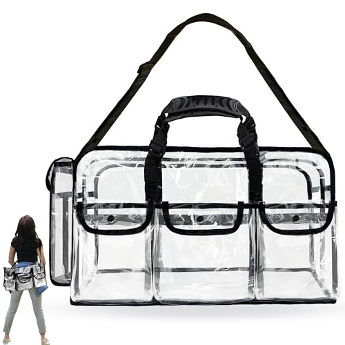 20" Large Clear Tote Makeup Kit Bag for Travel, Clear Duffle Toiletry Cosmetic Bag Professional Organizer Bags for Make up Set Artist Work Beach Gym