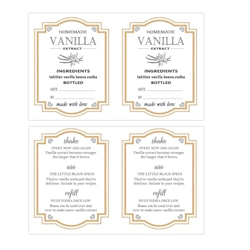 Homemade Vanilla Extract Labels - 100 Personalized Stickers with Instructions
