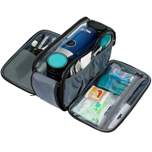 ZEEMO Travel Toiletry Bag for Men, Medium Water-Resistant Double-Sided Full-Open Dopp Kit, Versatile Organizer for Shower and Hygiene Accessories, Bathroom Essentials, Cosmetics, Large, Black