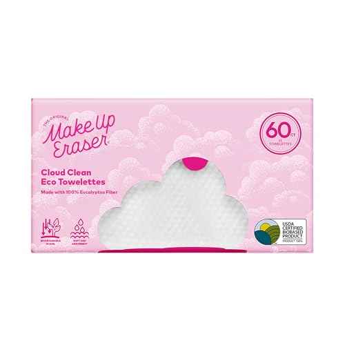 MakeUp Eraser Cloud Clean Eco Towelettes, Certified 100% USDA Biobased Face Towel, Biodegradable Disposable Face Towelette, Dry Wipe Made From Ultra Soft, 100% Eucalyptus Fibers, 60ct., 1 pack