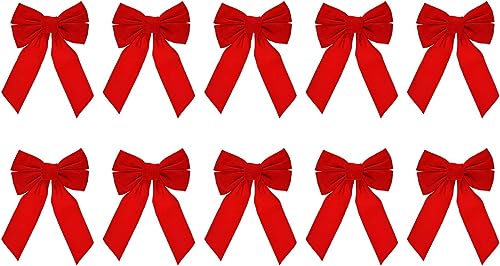 Celebrate A Holiday Red Velvet Christmas Wreath Bow, Set of 10 - Dimensions of 9" W X 13" L - Great for Christmas Garland, Large Gifts, and Parties - Indoor or Outdoor Christmas Decorations (2 Pack)