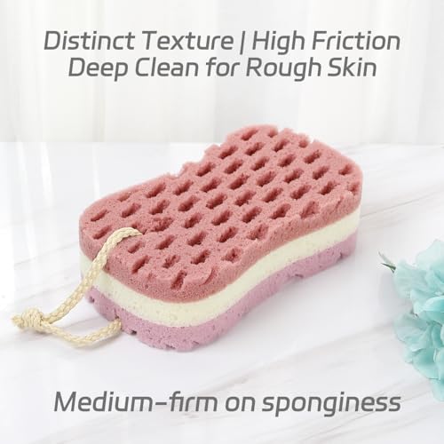 3-Pack Large Bath Sponges with Hanging Rope | Body Scrubber