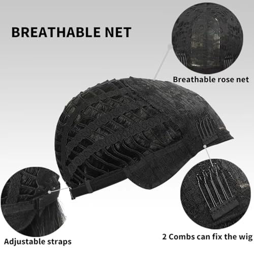 Short Black Wavy Bob Wig with Bangs for Women - Synthetic Daily Wear Hairpiece