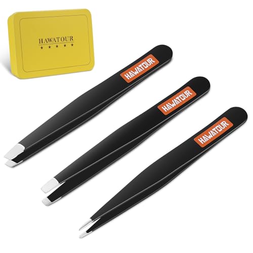 HAWATOUR Precision Stainless Steel Tweezers Set 3pc