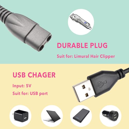Replacement Charger for Limural Hair Clippers, Trimmer Charger Cord Compatible with Limural Electric Shavers for Men, USB Charging Cable Power Cord Supply Adapter
