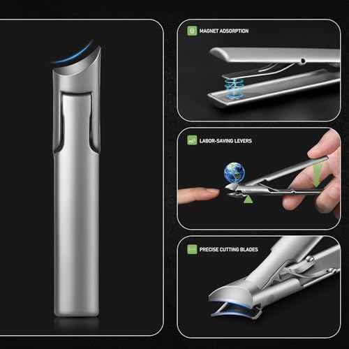 BALUCA Slanted Blade Ingrown Toenail Clippers for Thick Toenails, Angled Large Toe Nail Fingernail Cutter Trimmer for Seniors and Men - Silver