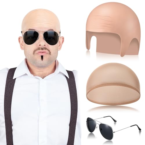 Mepase Bald Cap Wig with Glasses for Cosplay & Costume