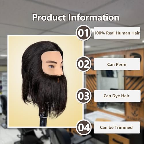 Male Mannequin Head 100% Human Hair with Clamp Stand