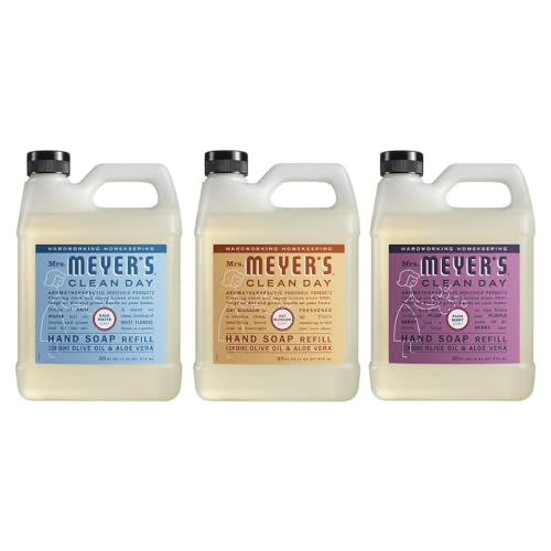 Meyers Mrs Clean Day Liquid Hand Soap Refill Variety Pack, 1 Rain Water, 1 Oat Blossom, 1 Plum Berry, 33 FL OZ (3 CT)
