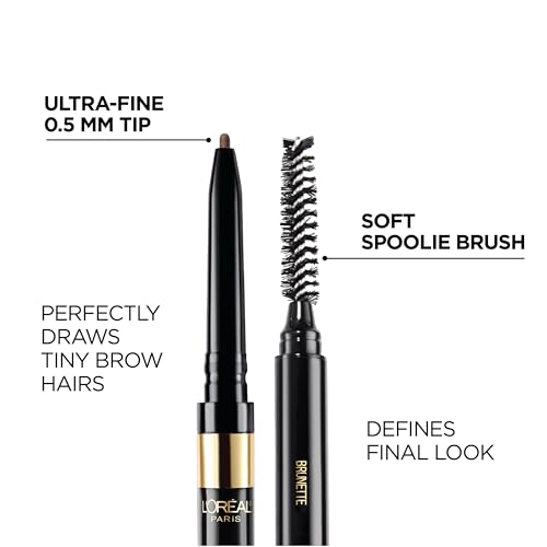 L'Oreal Paris Makeup Brow Stylist Definer Waterproof Eyebrow Pencil, Ultra-Fine Mechanical Pencil, Draws Tiny Brow Hairs and Fills in Sparse Areas and Gaps, Dark Brunette, 0.003 Ounce (Pack of 1)