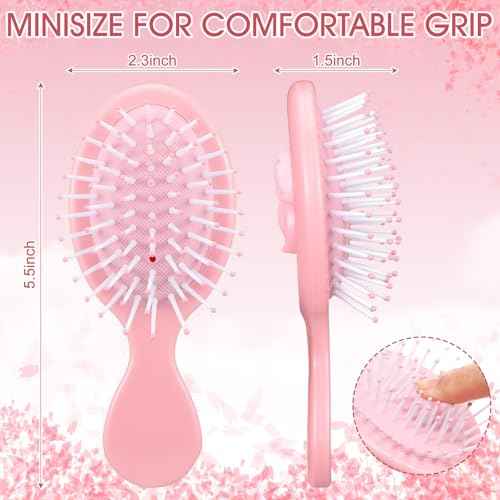 Meanplan 6 Pcs Mini Hair Brush Bulk with Bow Travel Detangling Brush Pink Coquette Small Hairbrush for Dry and Wet Hair Women Gift for Christmas Stocking Stuffers Party Favors(Pink)