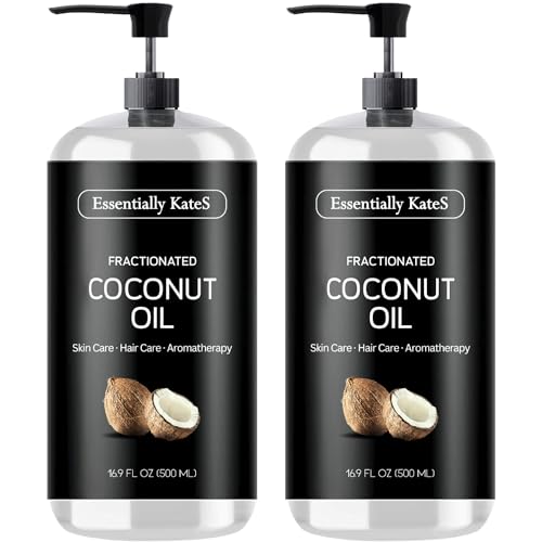 Essentially KateS Fractionated Coconut Oil 33.8 Fl Oz (2 x 16 Fl Oz) - Pack of 2 - Body Oil, Massage Oil, Hair Oil, Carrier Oil for Essential Oils - No Scent