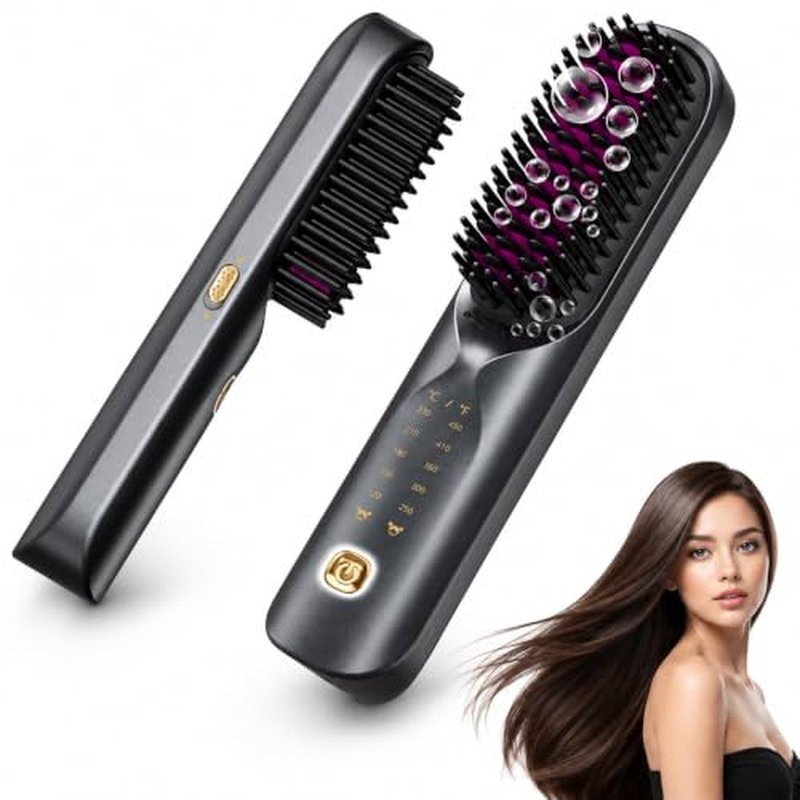 Bopcal Cordless Hair Straightener Brush - Mini Portable Ionic Comb