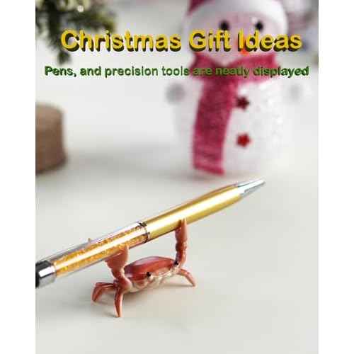 Crab Pen Holder For Desk Cute, Cute Makeup Brush Holder, Single Fountain Pen Holder For Desk, Cute Vanity Accessories Gift For Woman Who Have Everything, 2024 Upgrade Well Balanced, Red