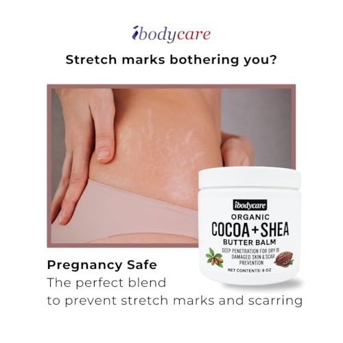 Organic Raw Shea Butter Cocoa Butter Body Balm with Coconut Oil, 8 oz Unrefined Natural Body Butter Blend for Women, Men, Kids, and All Skin Types