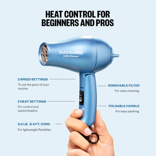 BaBylissPRO Nano Titanium Travel Hair Dryer 1000W