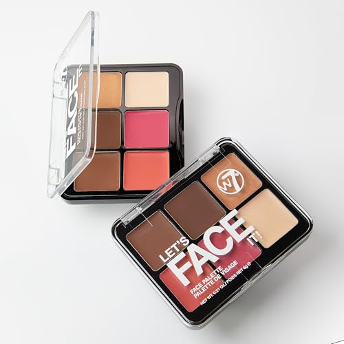 W7 Let¡¯s Face It Cream Face Palette ? Light Soft Glow - 6-Pan Bronzer, Blush & Highlight Palette - Creamy, Blendable Face Makeup