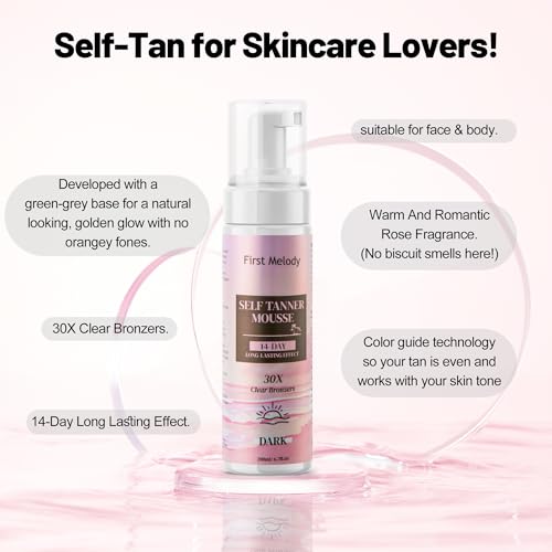 Self Tanner Mousse+Face Tanning Drops-30X Clear Bronzer Self Tanning Lotion for Body Fake Tan-14 Day Long Lasting Effect Quick Tan,Lightweight, Self-Tanner Foam Enriched with Aloe Vera and Coconut