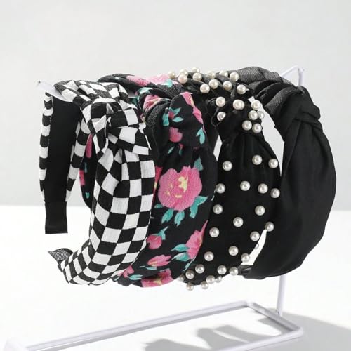 AWAYTR Pack of 4 Black Wide Knotted Headbands for Women - Casual & Dressy Styles