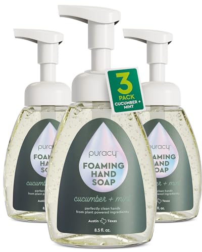 Puracy Foaming Hand Soap, Gently Scented with Real Cucumber & Mint, Perfume-Free, Sulfate-Free Natural Hand Wash Foam Set, Moisturizing Skin Cleanser, 8.5 Fl Oz (Pack of 3)