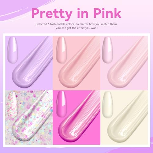 Vrenmol Poly Gel Nail Kit Starter Kit: 6 Colors Pink Purple Poly Extensions Gel Kit Builders Hard Gel Long-Lasting Manicure Kit Nail Lamp Fast Cure No Lifting Beginner Set