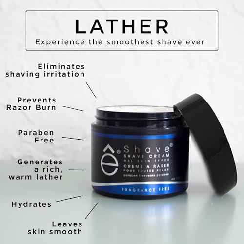 eShave Unscented Shaving Cream for Men - Prevents Razor Burn & Irritation, Rich Lather, Silky Smooth Shave