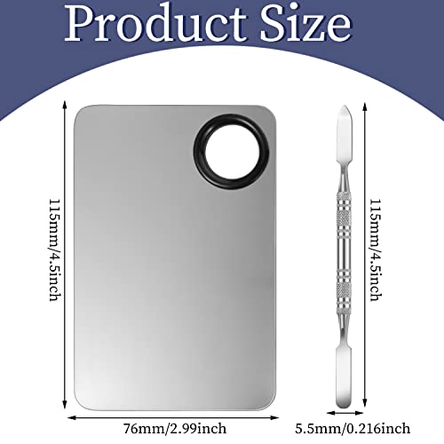 2 in 1 Rectangular Makeup Mixing Palette Set with Spatula - Portable Stainless Steel Cosmetics Tool