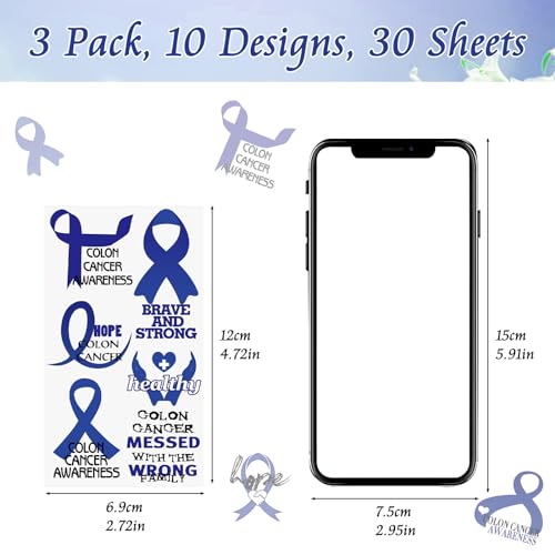 Blue Ribbon Cancer Awareness Temporary Tattoo Stickers, 30 Sheets