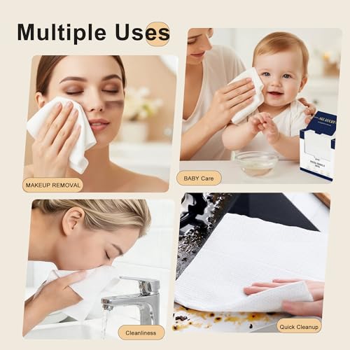 Disposable XL Face Towels 100 Count (2 Pack of 50) Biodegradable Wash Cloths