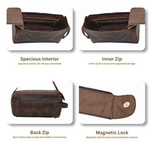 Genuine Buffalo Leather Toiletry Bag Handmade Vintage Distressed Dopp Kit Waterproof Travel Shaving & Cosmetic Organizer Unisex Small