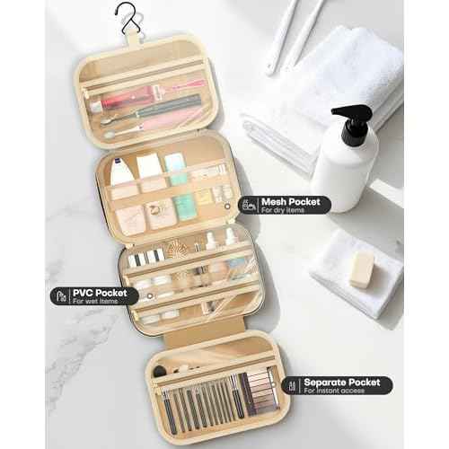 HOTOR Hanging Toiletry Bag - Spacious Travel Toiletry Bag for Women & Men, Multi-Pocket Makeup Organizer, Travel & Cruise Essentials for Business Trip, Gym, Black, 11.0" x 8.7" x 3.9"