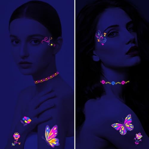 Glow in the Dark Temporary Tattoos - 20 Sheets, 200+ Styles