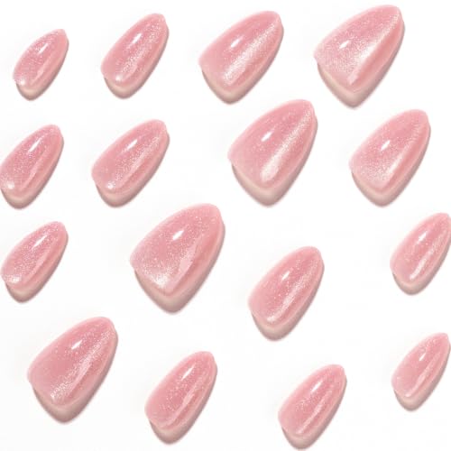 Short Almond Press On Nails Pink Cat Eye 24pc