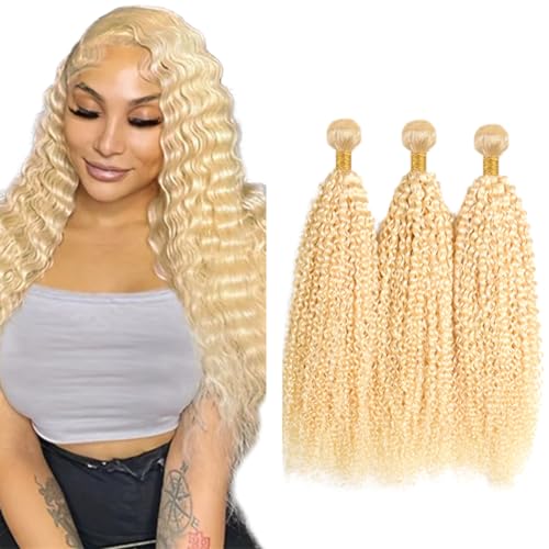 613 Blonde Kinky Curly Human Hair Bundles 28-34 Inch