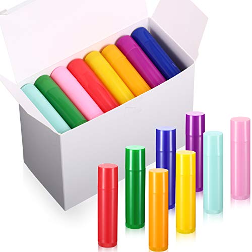 Maitys 48 Pcs 5ml Empty Lip Balm Tubes Bulk Colorful Rotatable Lip Gloss Container Tubes Refillable Gloss Bottles Plastic Empty Balm Containers Lipstick DIY Cosmetic Holder, 8 Colors