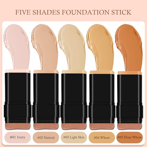 KYDA 2-in-1 Concealer Foundation Stick, Eraser Foundation Stick with Soft Brush, Creamy Smooth Base Makeup, Lightweight Brightening Contouring Concealer, Lasting Natural Matte Finish, Wheat