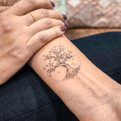 2 Sheets Long Lasting Olive Temporary Fake Tattoos For Women Arm Hand Neck,World Tree Semi Permanent Tattoo For Adults Girl,Realistic, Waterproof and Non-Reflective