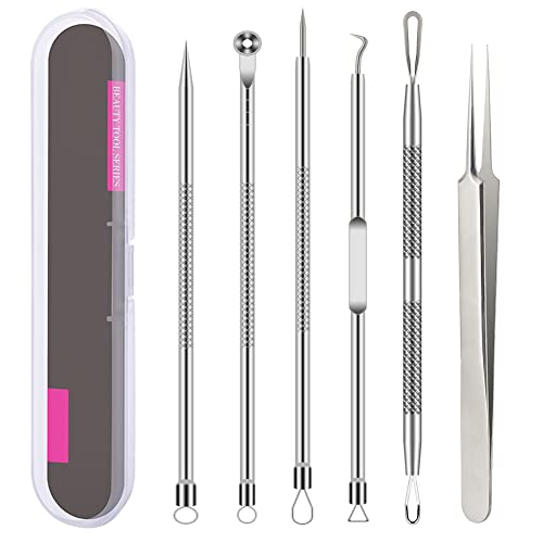 Blackhead Remover Tool Kit - 6 Pcs Acne & Blemish Extraction Set - Silver