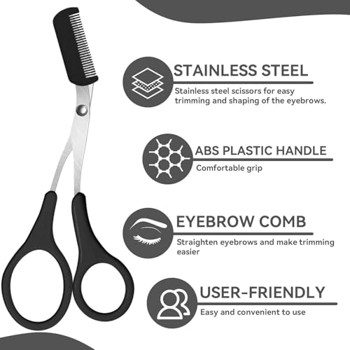 Professional Eyebrow Trimmer Scissors with Comb - Non-Slip Grip for Men & Women