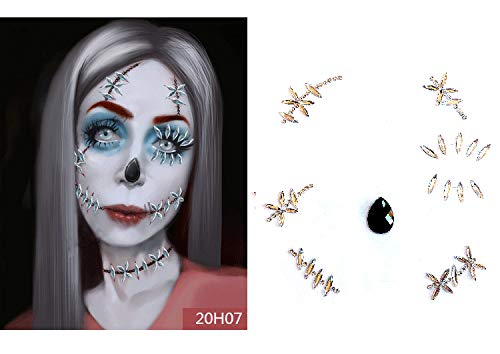 Day of the Dead Face Jewels Tattoo Stickers, Rhinestone Skull Gems