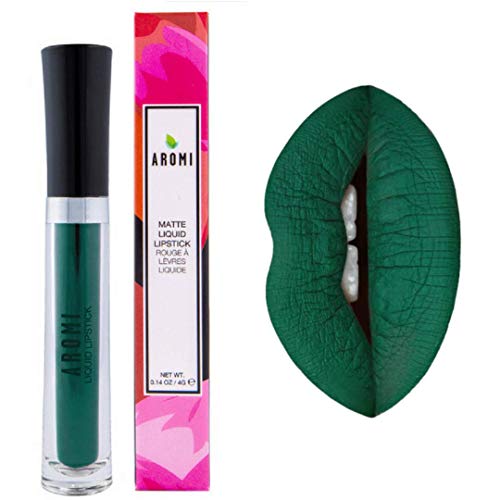 Aromi Dark Green Matte Liquid Lipstick | Long-Lasting, Forest Lip Color, Vegan Makeup, Cruelty-free, Unique Lipstick Shade, Handmade (Emerald Green)