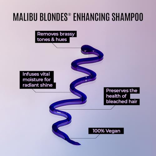 Malibu C Blondes Enhancing Shampoo - Sulfate-Free Purple Shampoo for Blondes - Helps Preserve Highlights & Remove Brassiness - Moisturizing & Revitalizing Hair Care