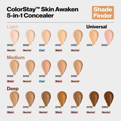 Revlon ColorStay Skin Awaken 5-in-1 Concealer, Lightweight, Creamy Longlasting Face Makeup with Caffeine & Vitamin C, For Imperfections, Dark Circles & Redness, 076 Caramel, 0.27 fl oz