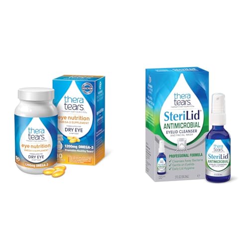 TheraTears Omega 3 Supplement, 1200mg, 90 ct (Pack of 1) & SteriLid Eyelid Cleanser and Face Wash, for Irritated Eyes, 2 fl oz Spray