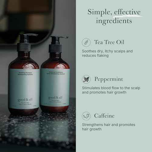 Good&All Tea Tree Shampoo and Conditioner Set for Dry Itchy Scalp with Peppermint - Sodium Lauryl Sulfate/Sulphate, Silicone, Paraben, Fragrance Free - 13.5 fl oz