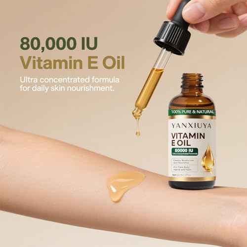 Vitamin E Oil, 80,000 IU Pure Organic Vitamin E Oil for Skin, Scars, Face & Body, Moisturizing Care for Hair, Nail & Scalp, Bath & Body, Hydrating Dry Skin, Wrinkles, Easy Absorption, 2 Fl Oz