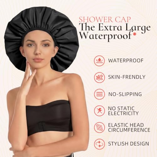 Extra Large Shower Cap for Women | Waterproof Satin Lined