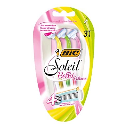 BIC Soleil Bella Colours 4-Blade Lady Razors - Pack of 3 - Spring Mounted Blades with Pivoting Head for Ultra Smooth Shave